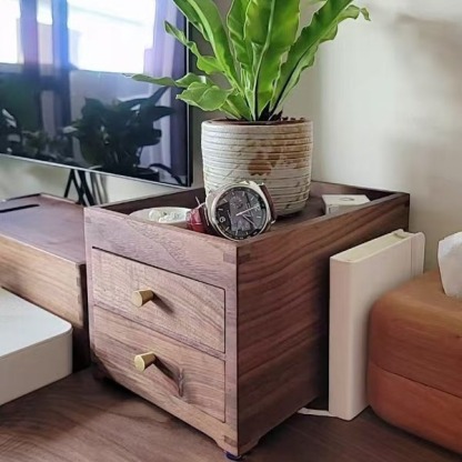 胡桃木桌面雙層玄關小抽屜