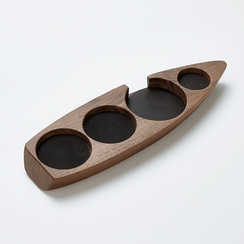 意式船型胡桃木壓粉座佈粉器收納套裝