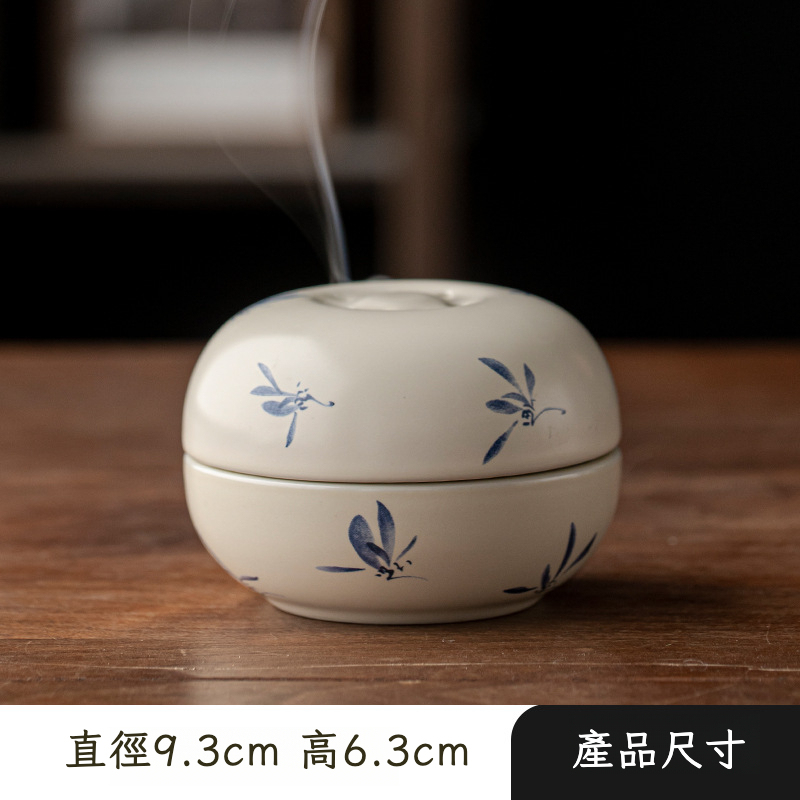 草木灰手繪山水陶瓷香爐室內擺件