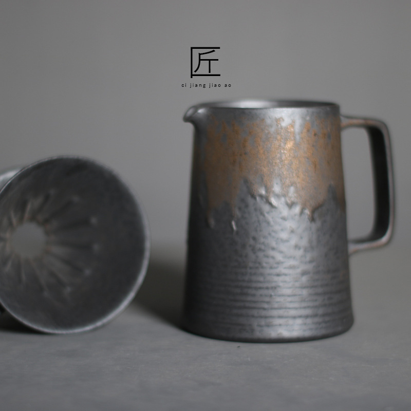 V60陶瓷手沖鎏金咖啡壺套裝