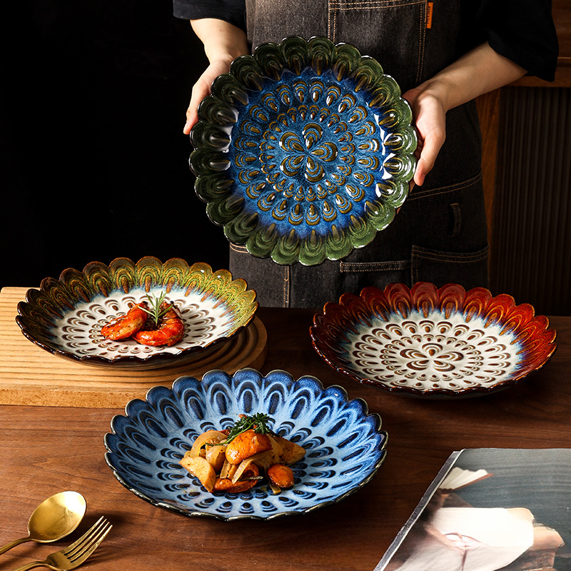 日式窯變陶瓷花瓣盤