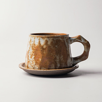 日式手工粗陶復古咖啡杯碟套裝粗陶