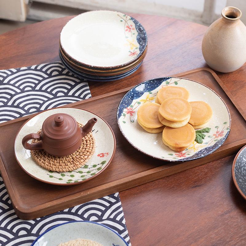 釉下彩復古風陶瓷茶點盤