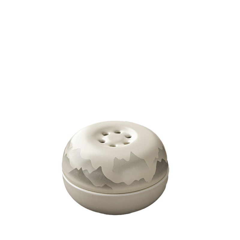 草木灰手繪山水陶瓷香爐室內擺件