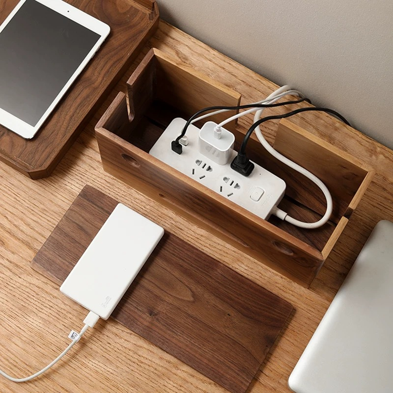 胡桃木插排收納盒