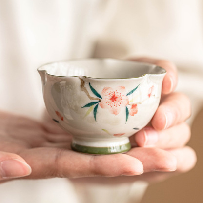 手繪桃花花蕾杯茶杯品茗杯