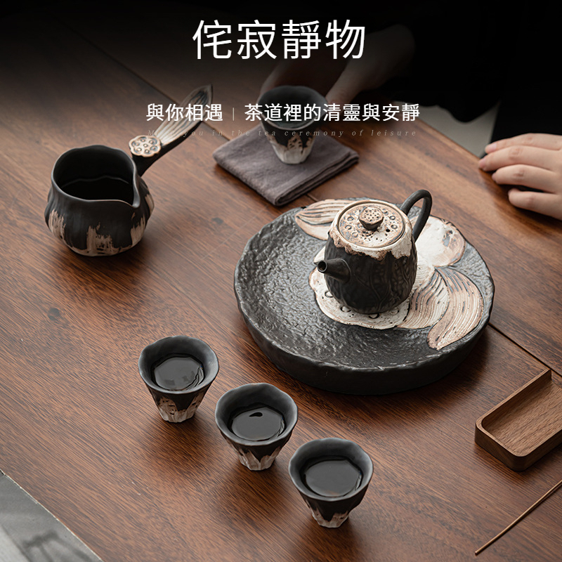侘寂風手工粉引粗陶整套茶具套裝
