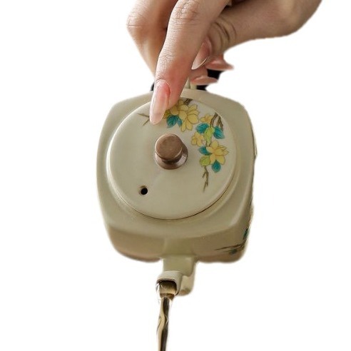 仿宋汝窯米黃萌貓四方壺