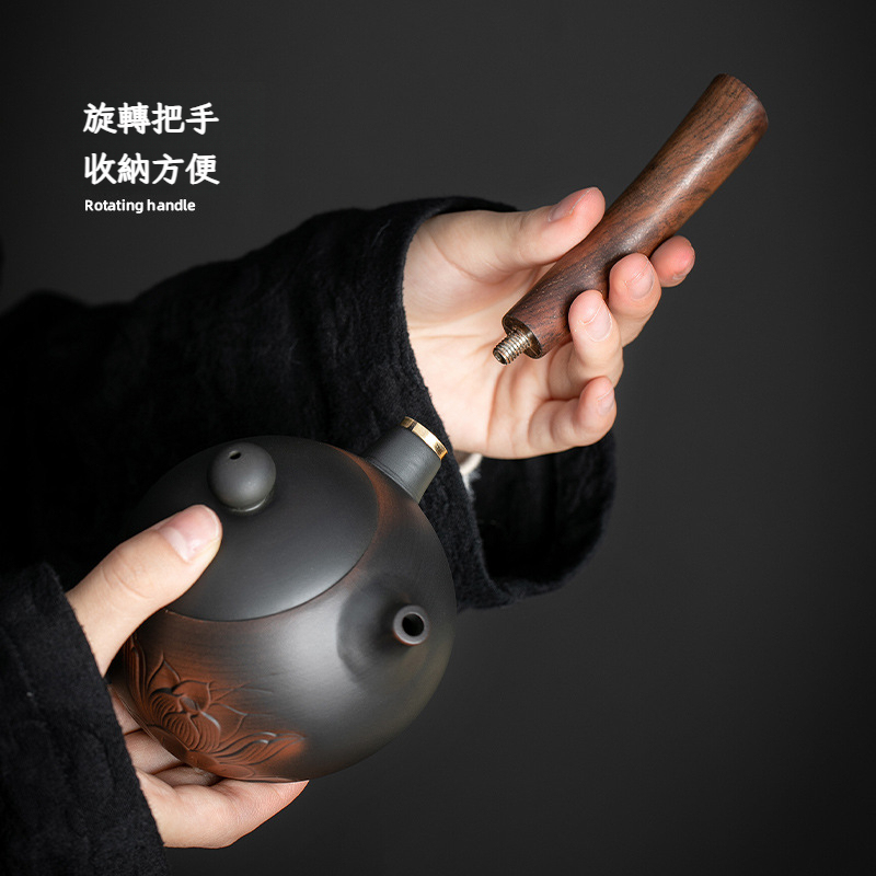 紫陶荷花側把壺