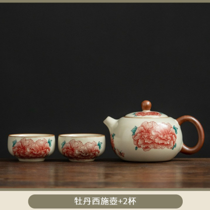 汝窯牡丹花西施壺套組