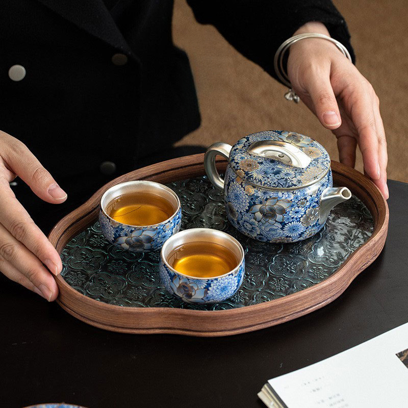 繁花鎏銀漢瓦壺禮盒套裝高檔伴手禮