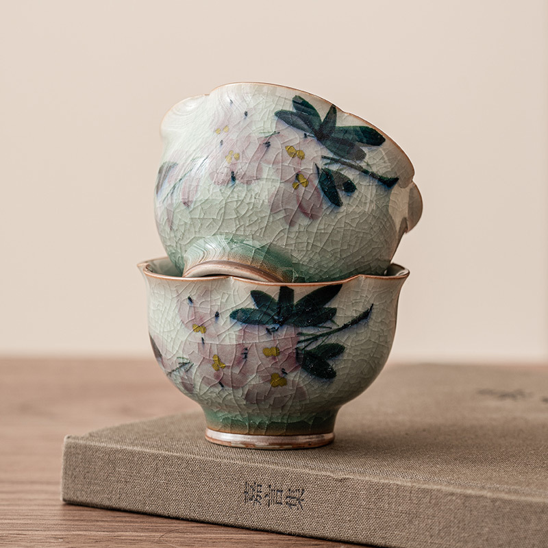 冰花手繪玉蘭花茶杯主人杯