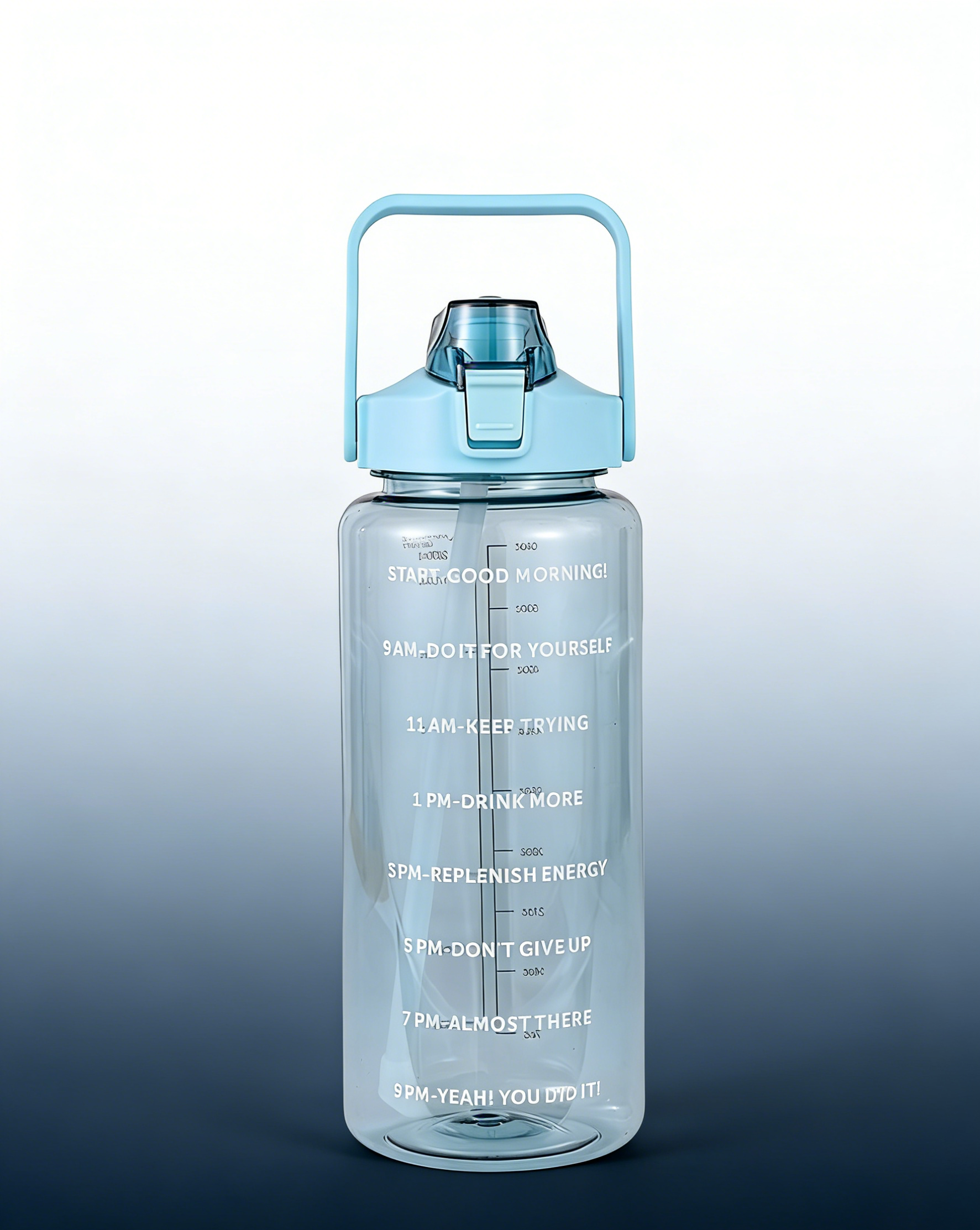 ขวดน้ำ 2 ลิตร พร้อมหลอดในตัว มีสเกลบอกเวลา ช่วยเตือนดื่มน้ำ ปลอดสาร BPA ทนทาน