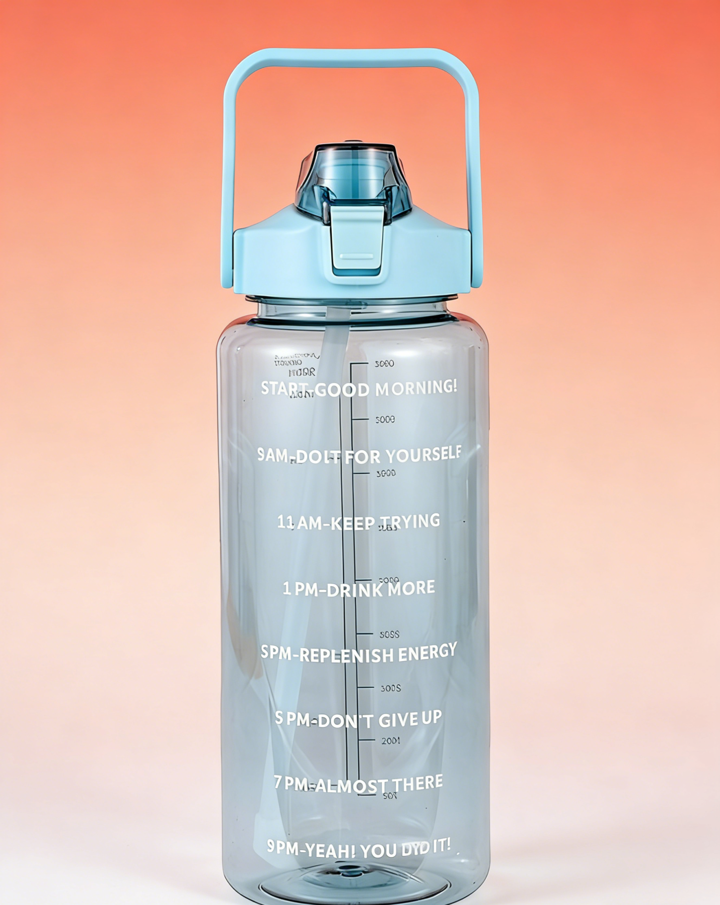 ขวดน้ำ 2 ลิตร พร้อมหลอดในตัว มีสเกลบอกเวลา ช่วยเตือนดื่มน้ำ ปลอดสาร BPA ทนทาน