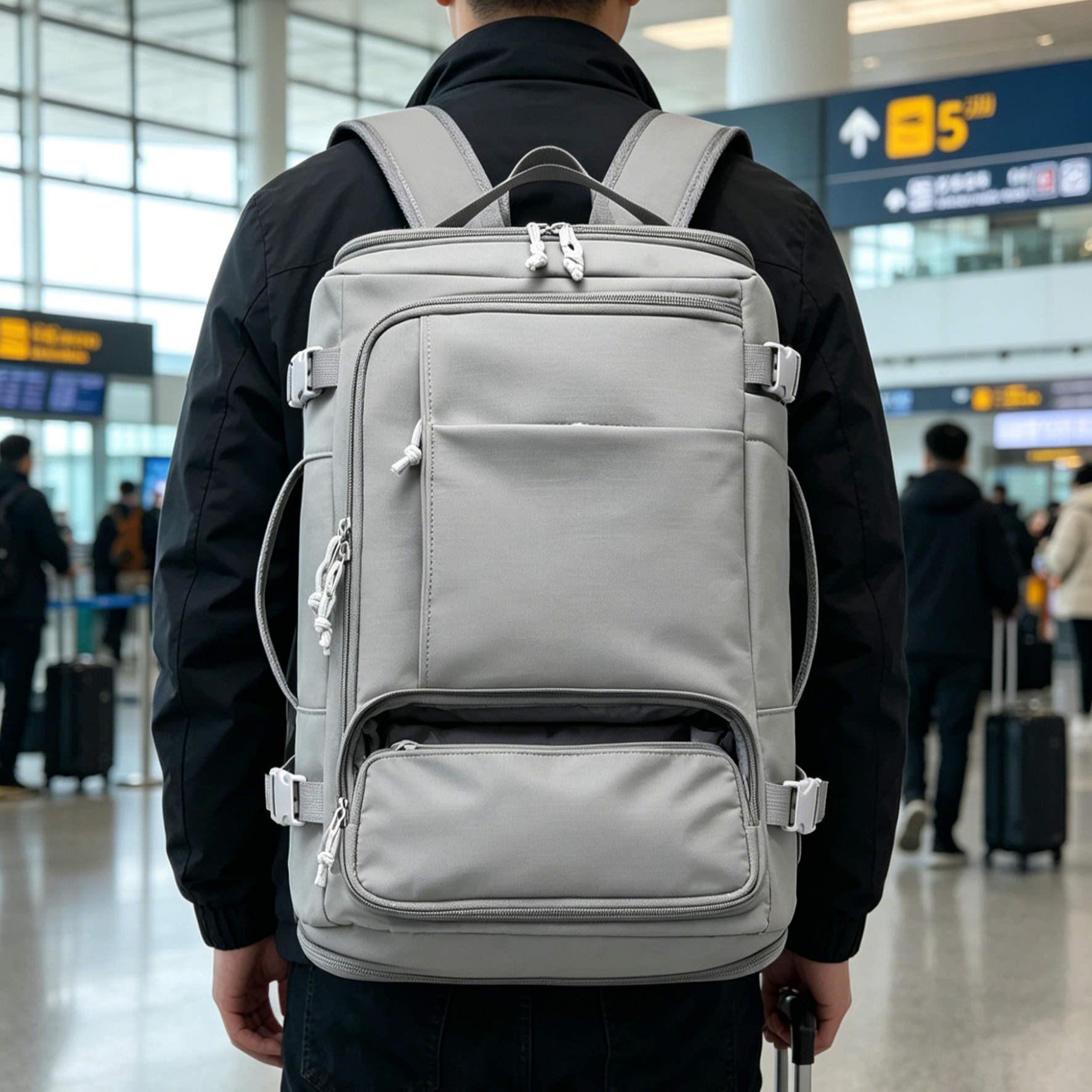 กระเป๋าเป้เดินทางใบใหญ่ 35L กันน้ำ เปิดได้ 180 องศา ใส่โน๊ตบุ๊ค 16 นิ้ว ใส่เสื้อผ้าได้ 7 วัน รุ่น Box-Style