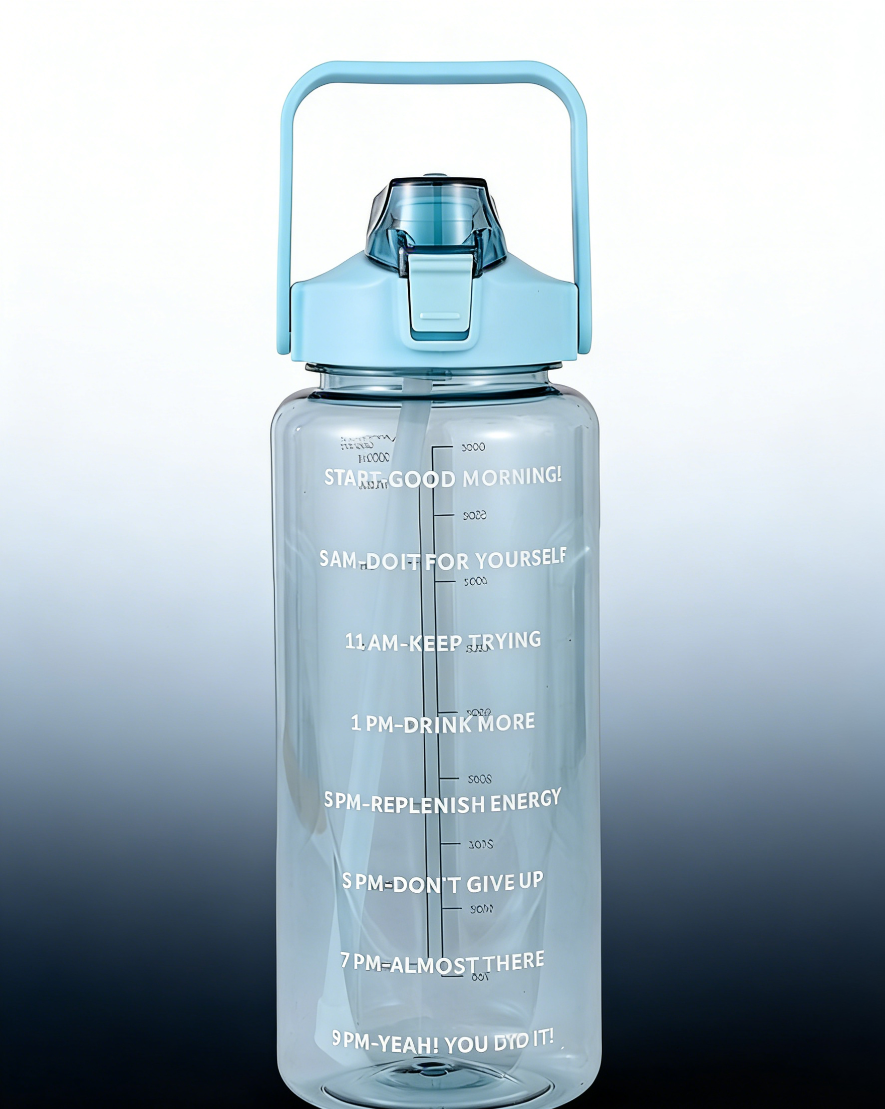 ขวดน้ำ 2 ลิตร พร้อมหลอดในตัว มีสเกลบอกเวลา ช่วยเตือนดื่มน้ำ ปลอดสาร BPA ทนทาน