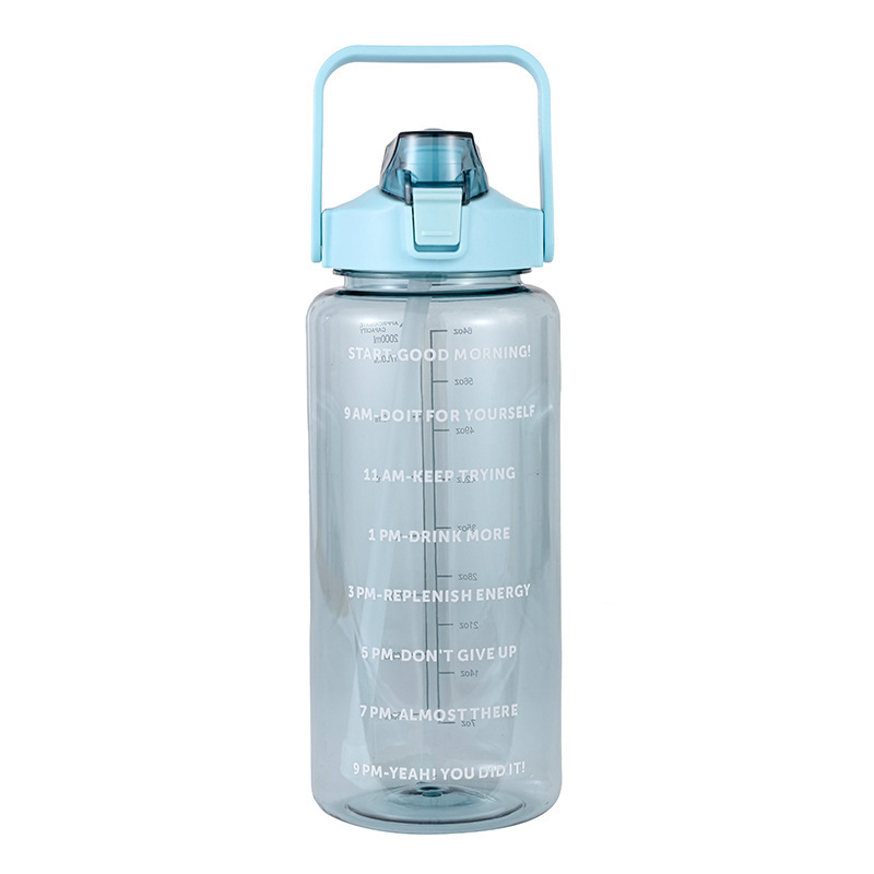 ขวดน้ำ 2 ลิตร พร้อมหลอดในตัว มีสเกลบอกเวลา ช่วยเตือนดื่มน้ำ ปลอดสาร BPA ทนทาน