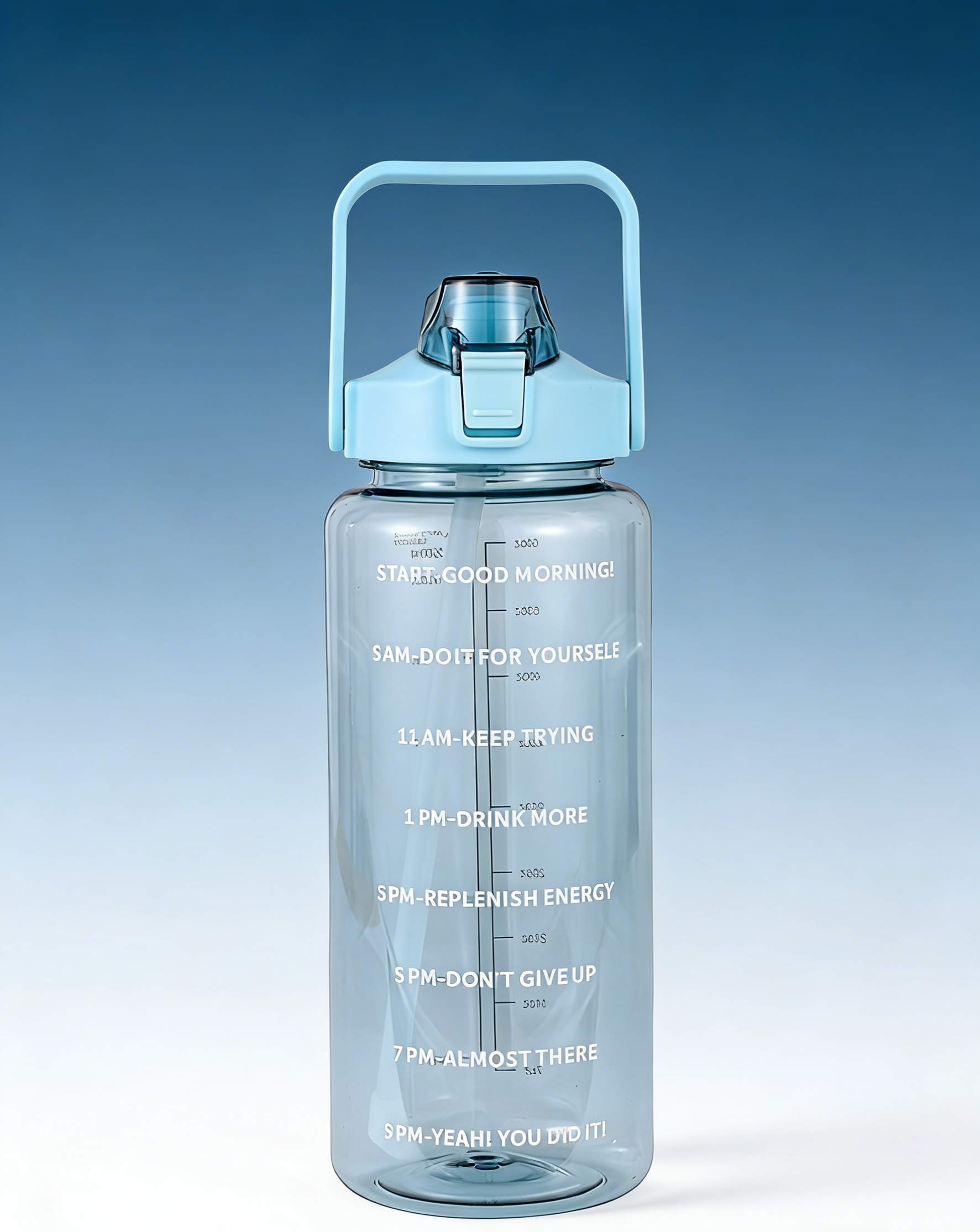 ขวดน้ำ 2 ลิตร พร้อมหลอดในตัว มีสเกลบอกเวลา ช่วยเตือนดื่มน้ำ ปลอดสาร BPA ทนทาน