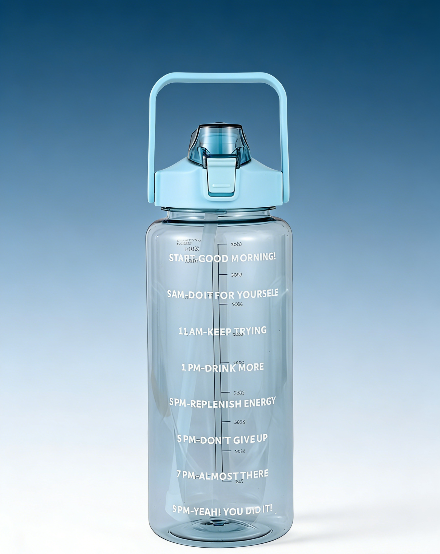 ขวดน้ำ 2 ลิตร พร้อมหลอดในตัว มีสเกลบอกเวลา ช่วยเตือนดื่มน้ำ ปลอดสาร BPA ทนทาน