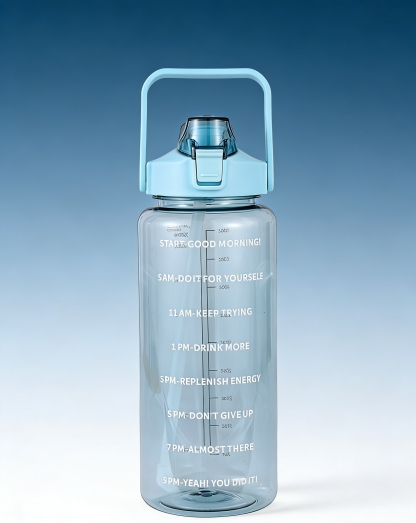 ขวดน้ำ 2 ลิตร พร้อมหลอดในตัว มีสเกลบอกเวลา ช่วยเตือนดื่มน้ำ ปลอดสาร BPA ทนทาน