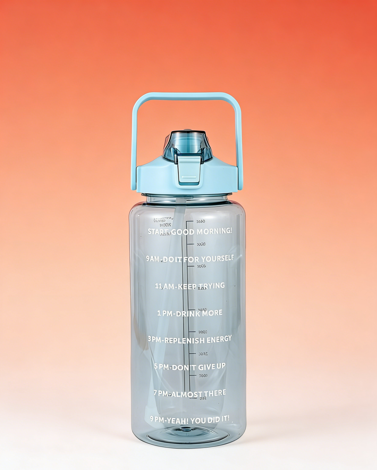 ขวดน้ำ 2 ลิตร พร้อมหลอดในตัว มีสเกลบอกเวลา ช่วยเตือนดื่มน้ำ ปลอดสาร BPA ทนทาน