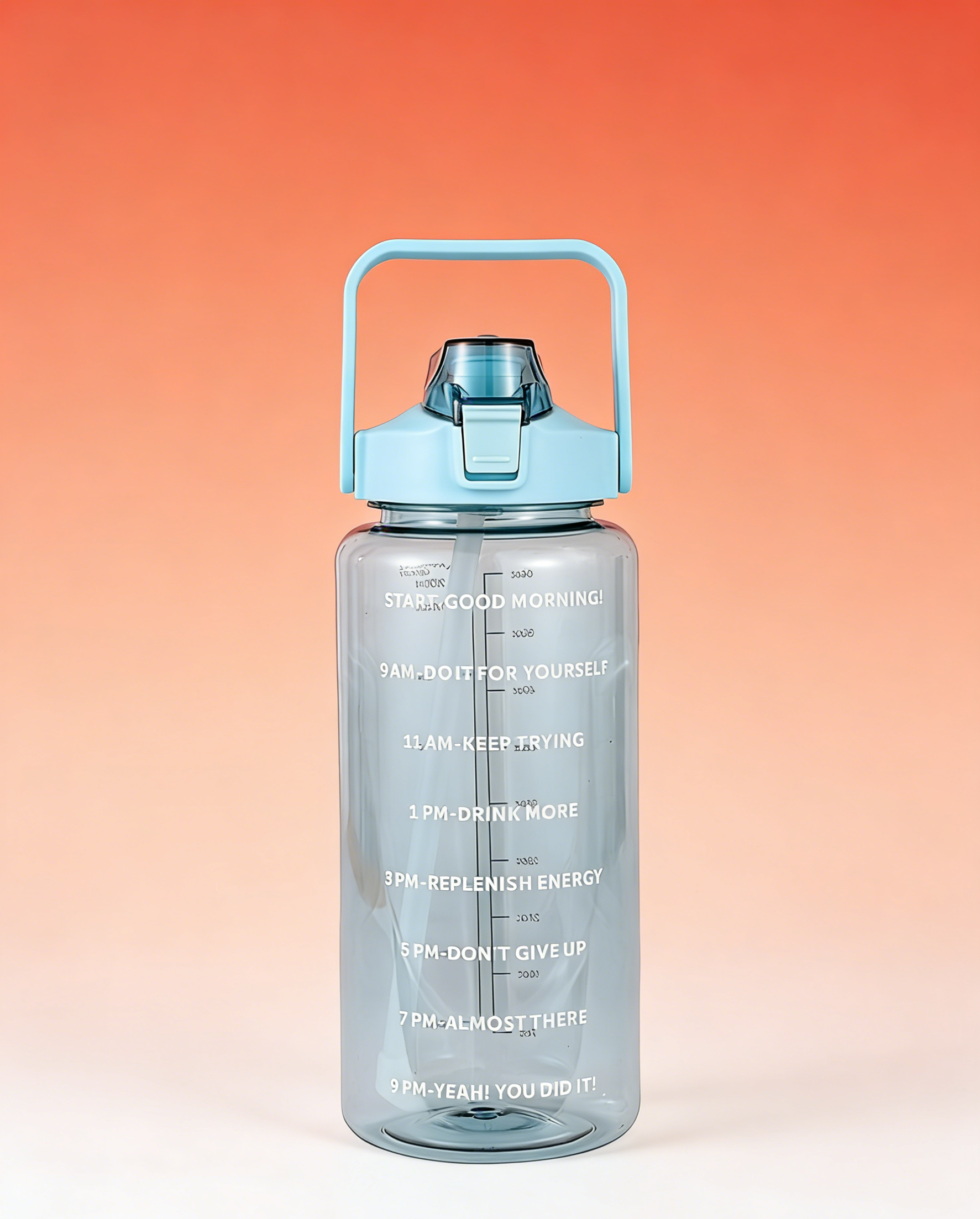 ขวดน้ำ 2 ลิตร พร้อมหลอดในตัว มีสเกลบอกเวลา ช่วยเตือนดื่มน้ำ ปลอดสาร BPA ทนทาน