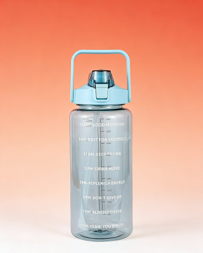 ขวดน้ำ 2 ลิตร พร้อมหลอดในตัว มีสเกลบอกเวลา ช่วยเตือนดื่มน้ำ ปลอดสาร BPA ทนทาน