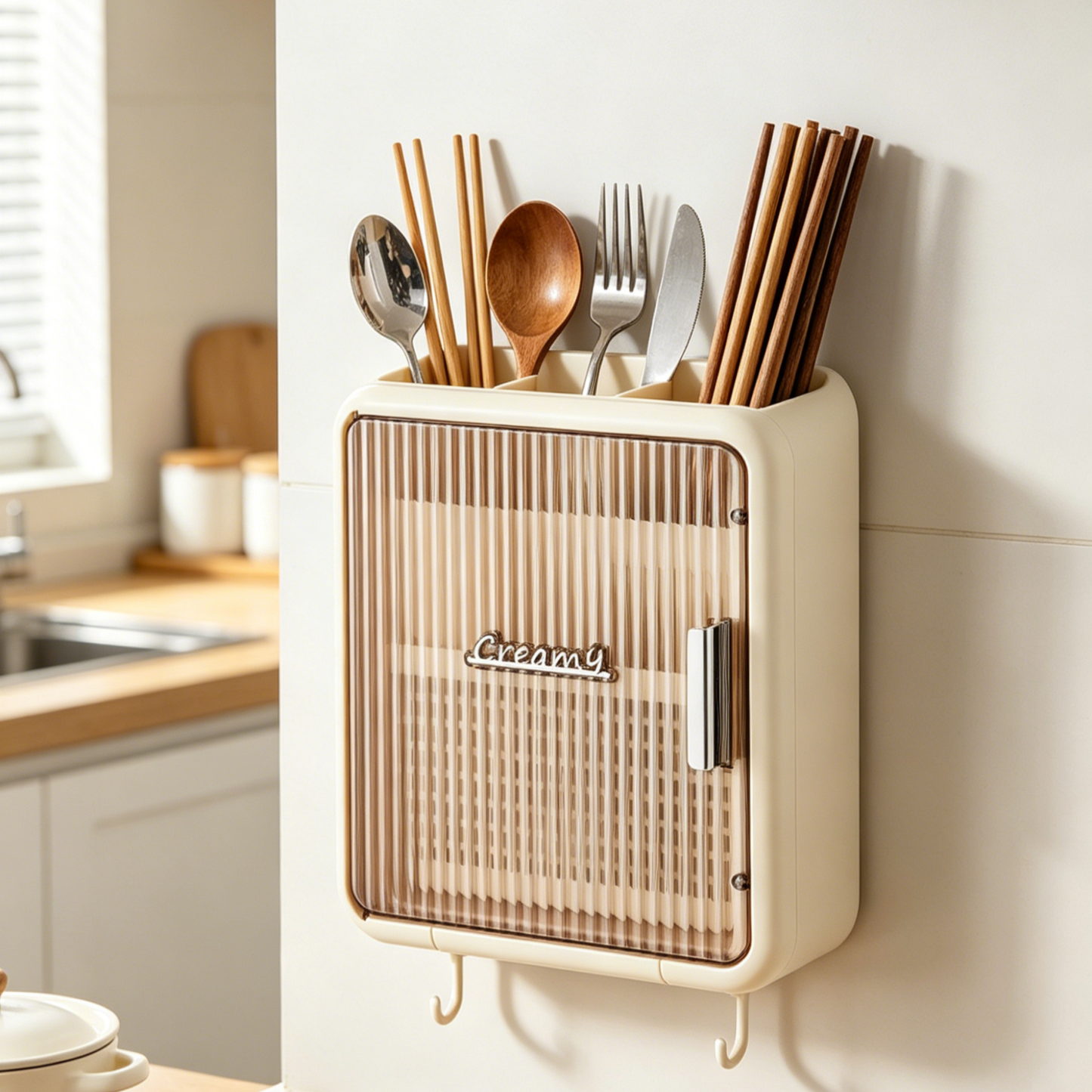 ที่เก็บตะเกียบติดผนัง | กล่องเก็บช้อนส้อม | ที่ใส่ตะเกียบกันแมลง | ที่เก็บช้อนส้อมระบายน้ำ | Wall Mounted Chopstick Holder