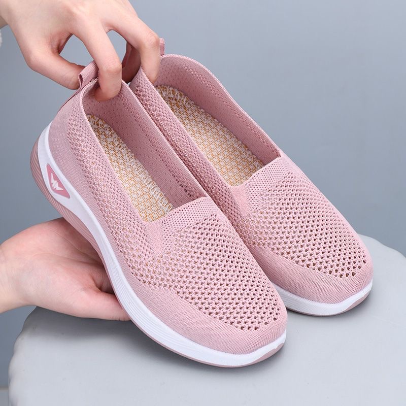 รองเท้าคัทชูผู้หญิงผ้าถักตาข่าย – ดีไซน์พื้นแบนระบายอากาศได้ดีนุ่มใส่สบาย