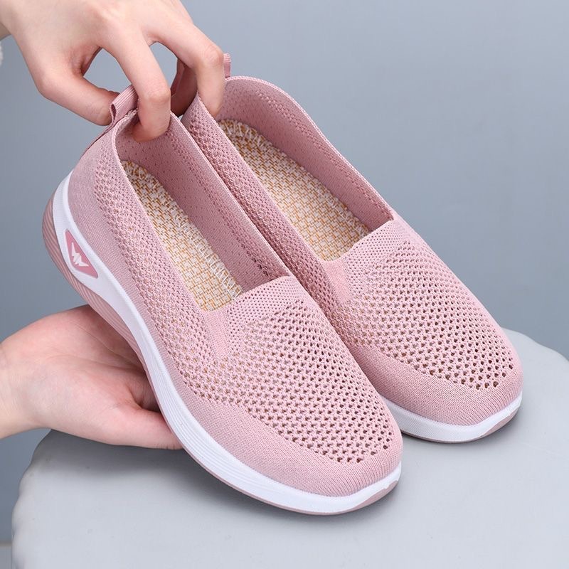 รองเท้าคัทชูผู้หญิงผ้าถักตาข่าย – ดีไซน์พื้นแบนระบายอากาศได้ดีนุ่มใส่สบาย