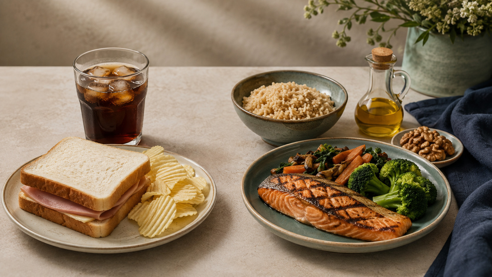 香港日常加工飲食與含 Omega-3 均衡餐單的實際對照