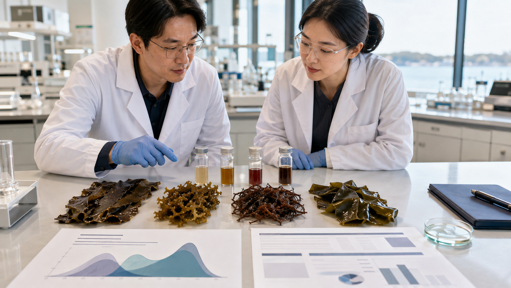 海洋生物化學研究人員比較不同褐藻物種萃取液硫酸化與分子量分析資料