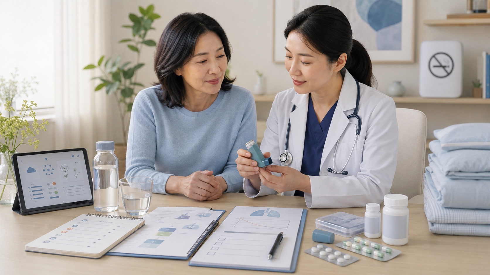 轉季呼吸道行動桌包括症狀觸發日誌空氣花粉煙霧寢具補水吸入技巧肺功能藥物與書面行動計劃