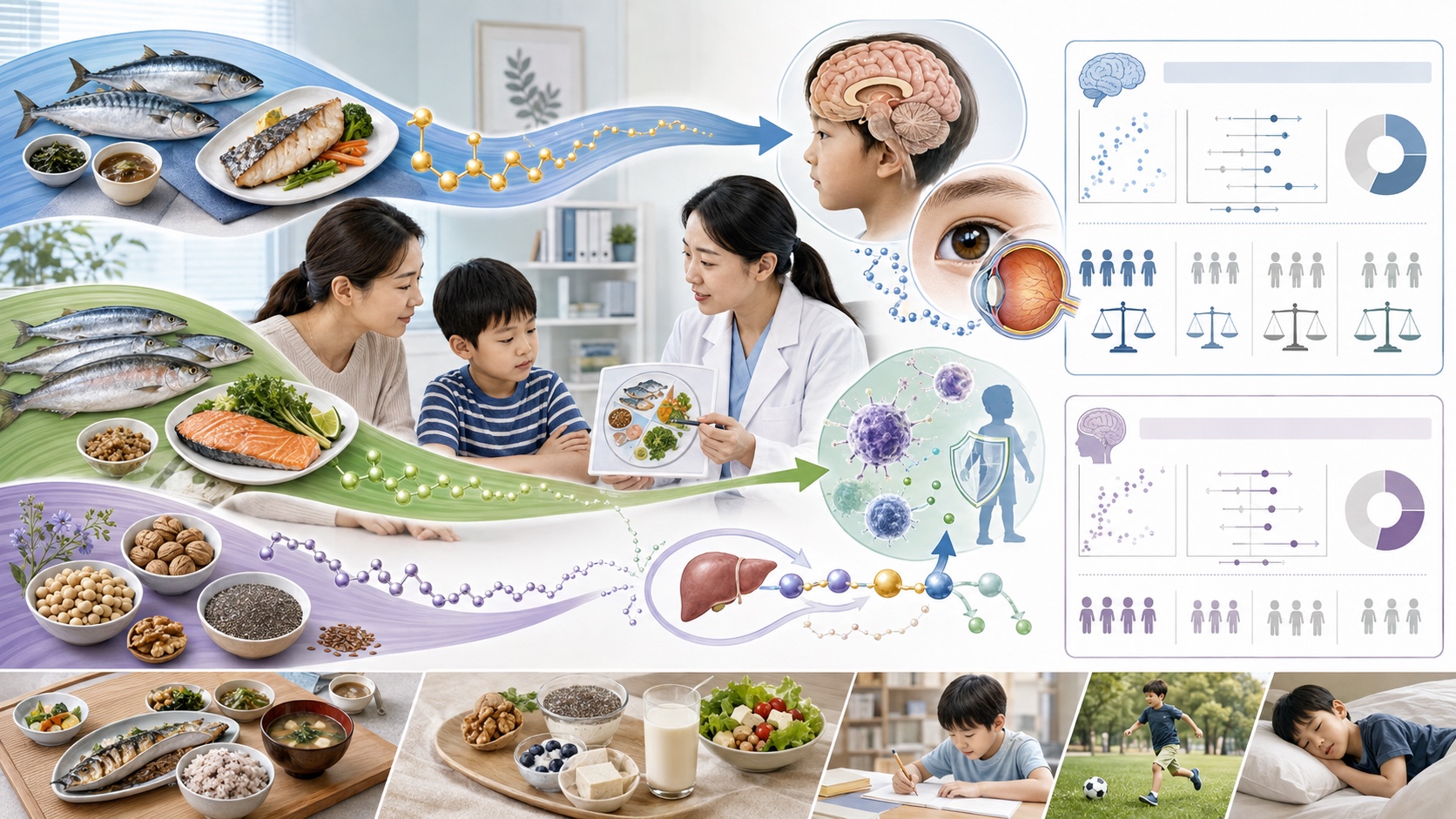 兒童Omega-3證據圖分開DHA EPA ALA食魚腦與視網膜生理免疫生理健康認知與ADHD研究