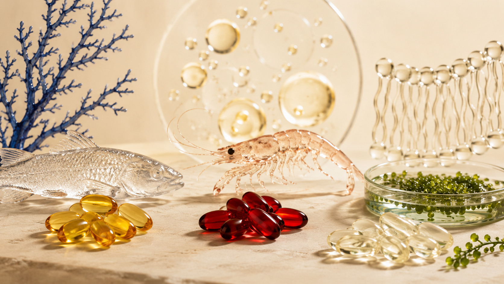 魚油、磷蝦油與藻油三種 Omega-3 來源的編輯式比較圖片