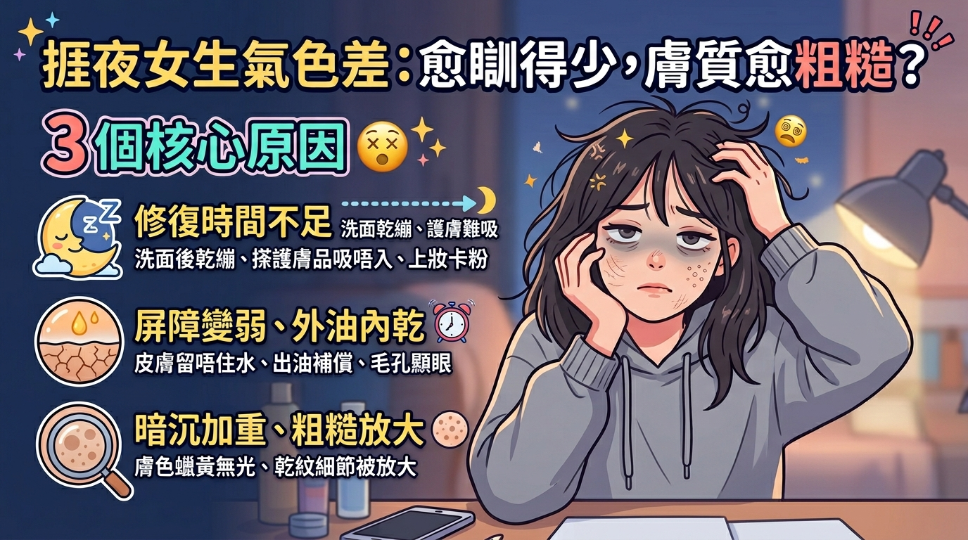 捱夜女生氣色差：點解你愈瞓得少，膚質愈粗糙 😵‍💫✨-川御 TY Science