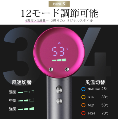 【速乾★12モード調節可能】 ヘアドライヤー 速乾 1400w 時短  9億マイナスイオン 高速風 4段風温 3段風量 高速ドライヤー ヘアドライヤー  静電気防止 イオンドライヤー 冷風 12モード 髪質改善 美容家電 ヘアケア ドライヤー 母の日
