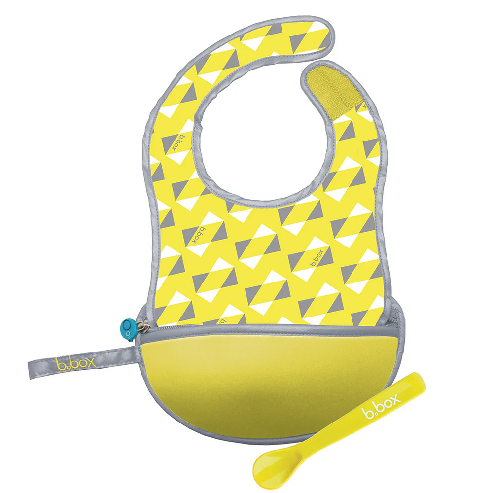 B.box-旅行圍兜袋 Travel Bib + Silicone Spoon - Pine Splice (Yellow)