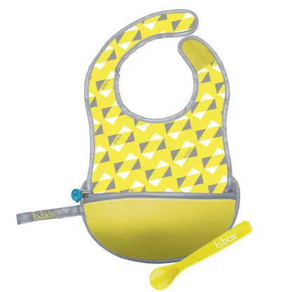B.box-旅行圍兜袋 Travel Bib + Silicone Spoon - Pine Splice (Yellow)