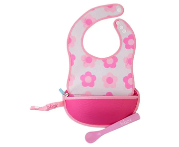 B.box-旅行圍兜袋 Travel Bib + Silicone Spoon - Flower Power