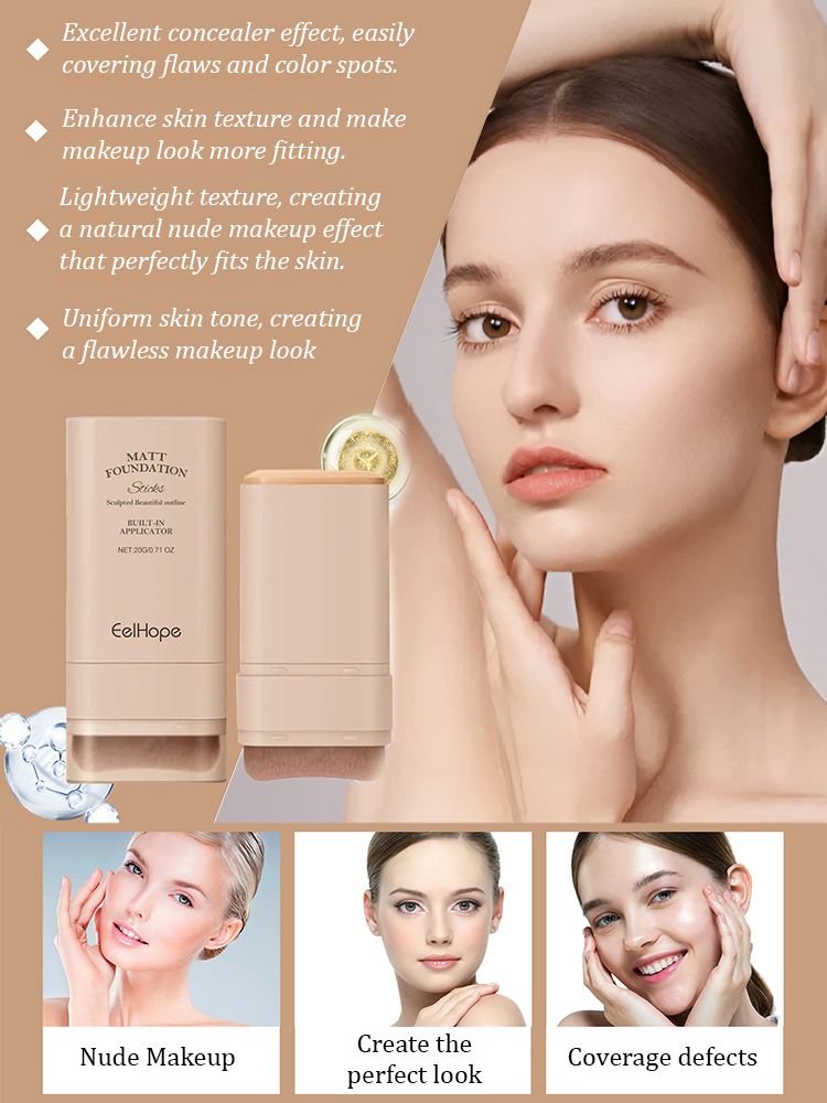 Dual-ended foundation stick with brush