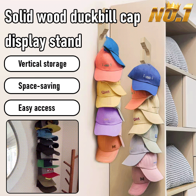 Wall-mounted Solid Wood Cap Display Rack 