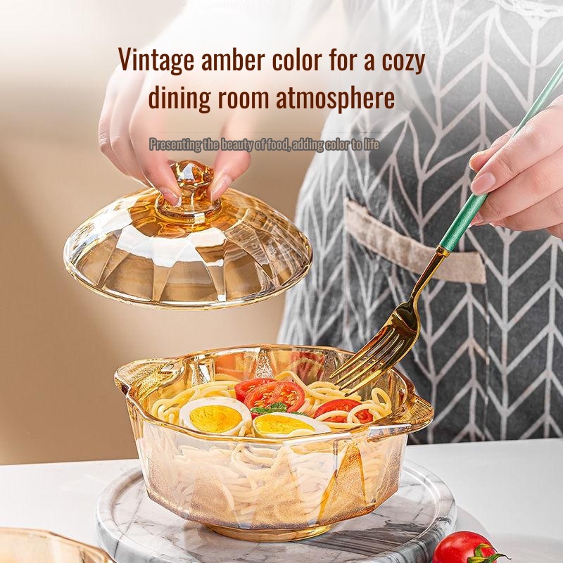 Amber diamond glass brown high value style with cover household instant noodle salad double ear soup