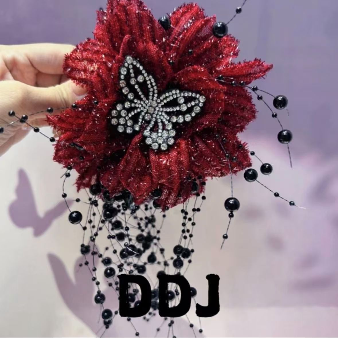 Elegant shiny silk butterfly rose tassel hair claw