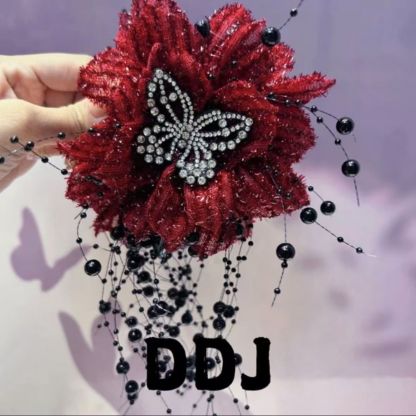 Elegant shiny silk butterfly rose tassel hair claw