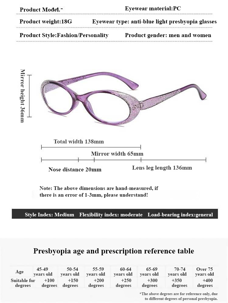 Fashionable diamond-studded beauty reading glasses