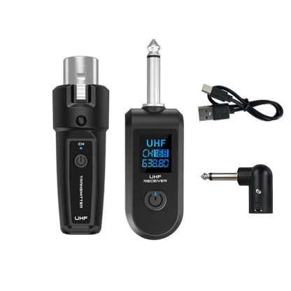 Wired to wireless microphone system transmitter and receiver