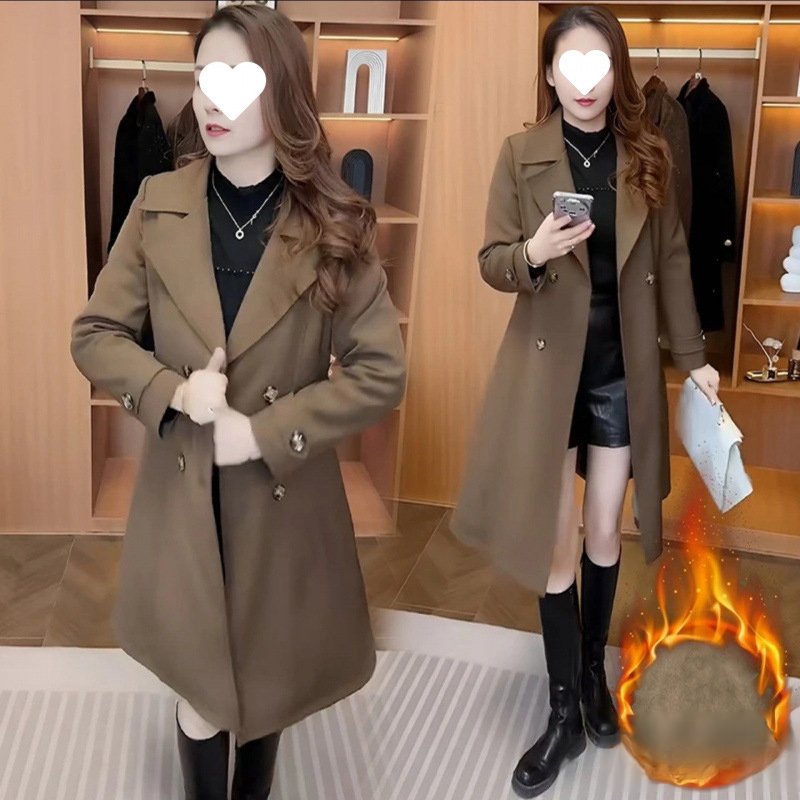 Mid-length fleece trench coat