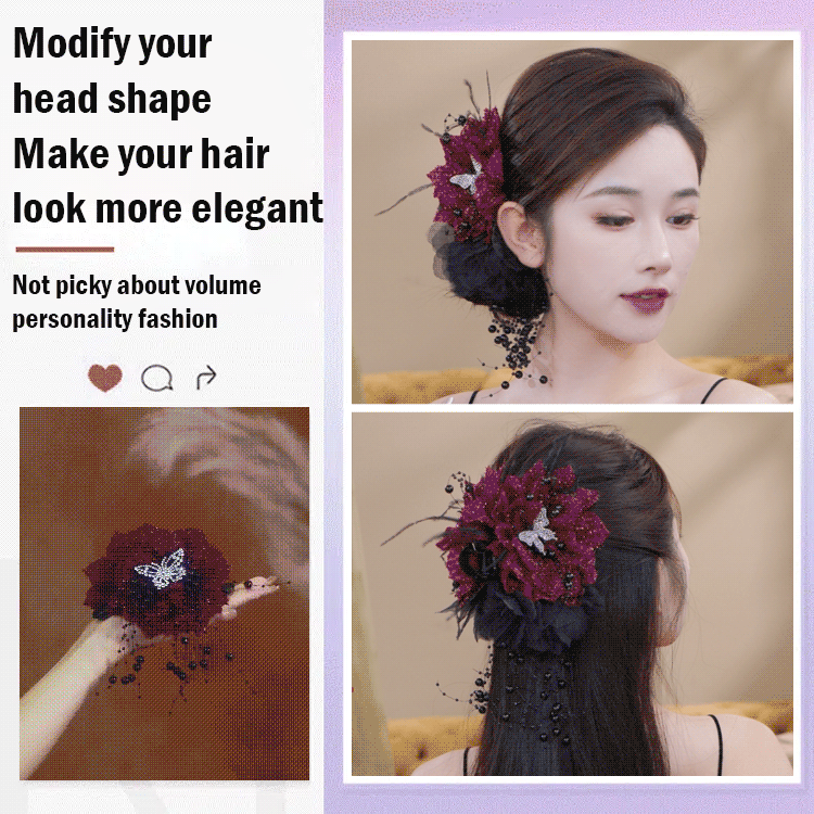 Elegant shiny silk butterfly rose tassel hair claw