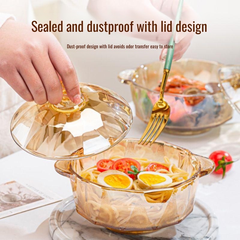 Amber diamond glass brown high value style with cover household instant noodle salad double ear soup